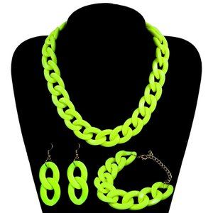 Neon Yellow Acrylic Earring, Necklace, & Bracelet